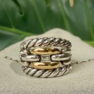 ❤️ David Yurman Wellesley Link Three-Row Ring with 18K
